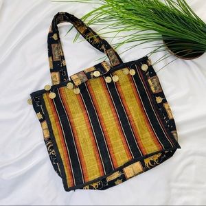 Vintage striped linen coin tote bag